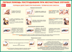 Таблица "Порядок действий при ранениях и термических ожогах" (100х140 сантиметров, винил) - fgospostavki.ru - Выкса