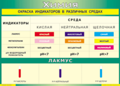 Таблица "Окраска индикаторов в различных средах" (100х140 сантиметров, винил) - fgospostavki.ru - Выкса
