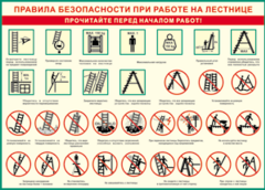 Таблица "Правила безопасности при работе на лестнице" (100х140 сантиметров, винил) - fgospostavki.ru - Выкса