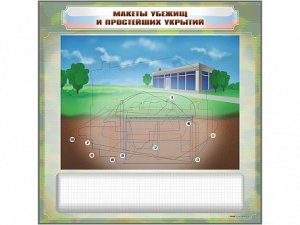 Магнитно-маркерная доска "Макеты убежищ и простейших укрытий" с комплектом фолий и тематических магнитов - fgospostavki.ru - Выкса
