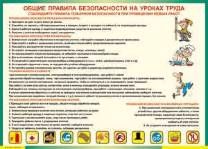 Таблица "Общие правила безопасности на уроках труда" (100х140 сантиметров, винил) - fgospostavki.ru - Выкса